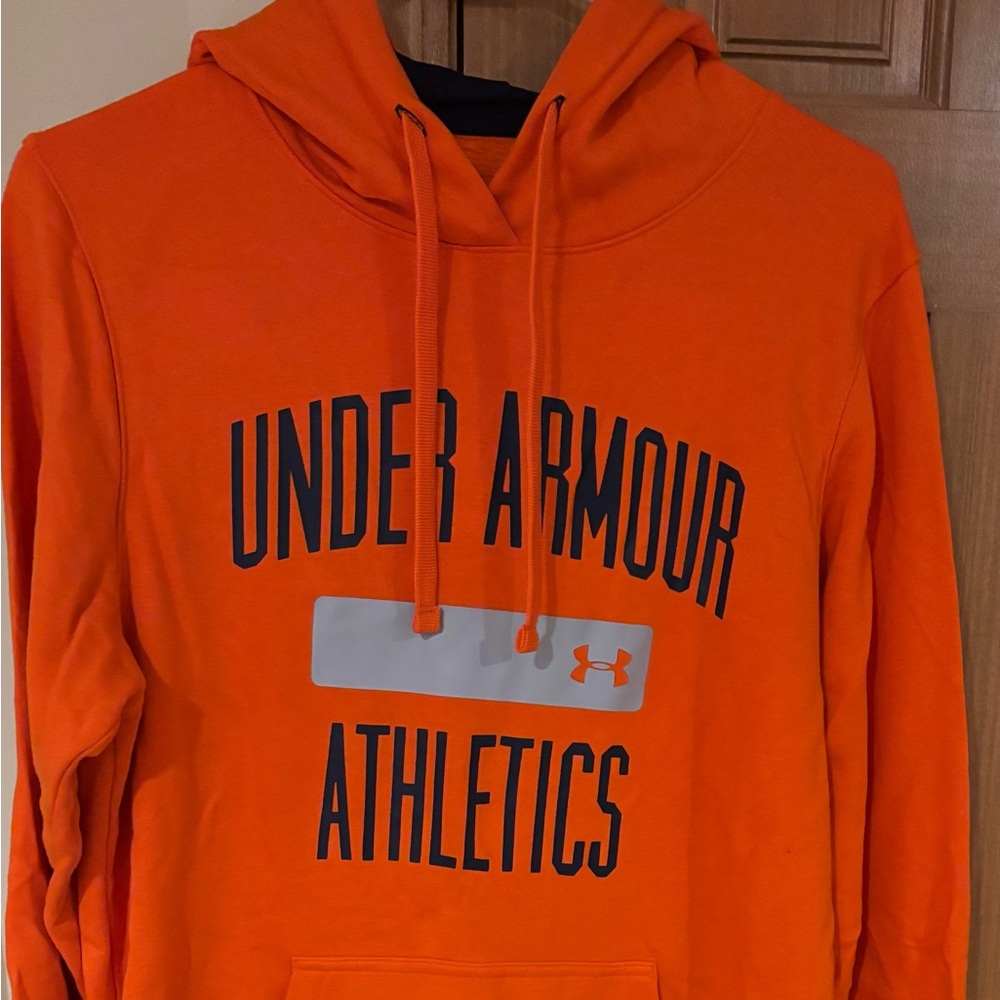 Under Armour hooded sweatshirt. Safety orange color. Size Men’s S.